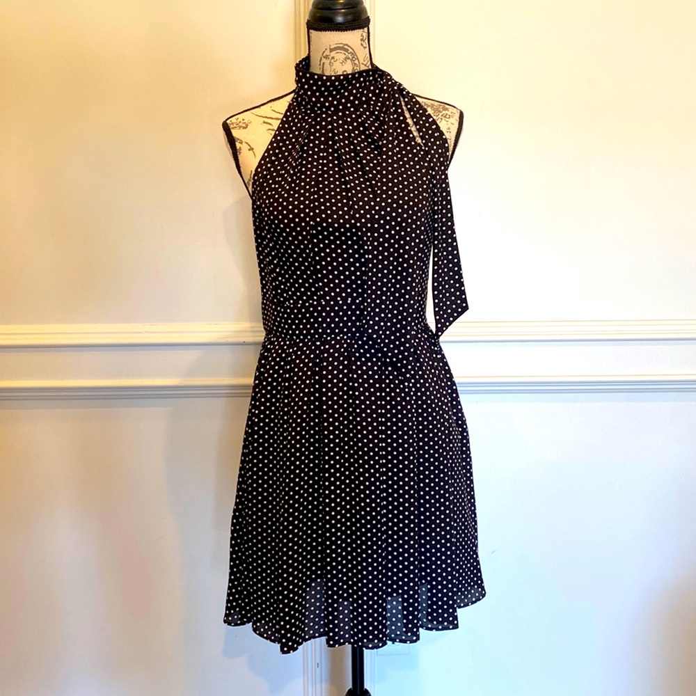 EXPRESS Black & White Polka Dot Sleeveless Dress